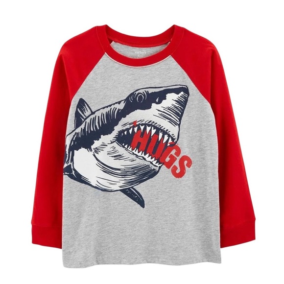 Carter's Valentine's Hugs Shark Jersey Tee Long Sleeve Graphic T-Shirt Boys 14 - Picture 1 of 4